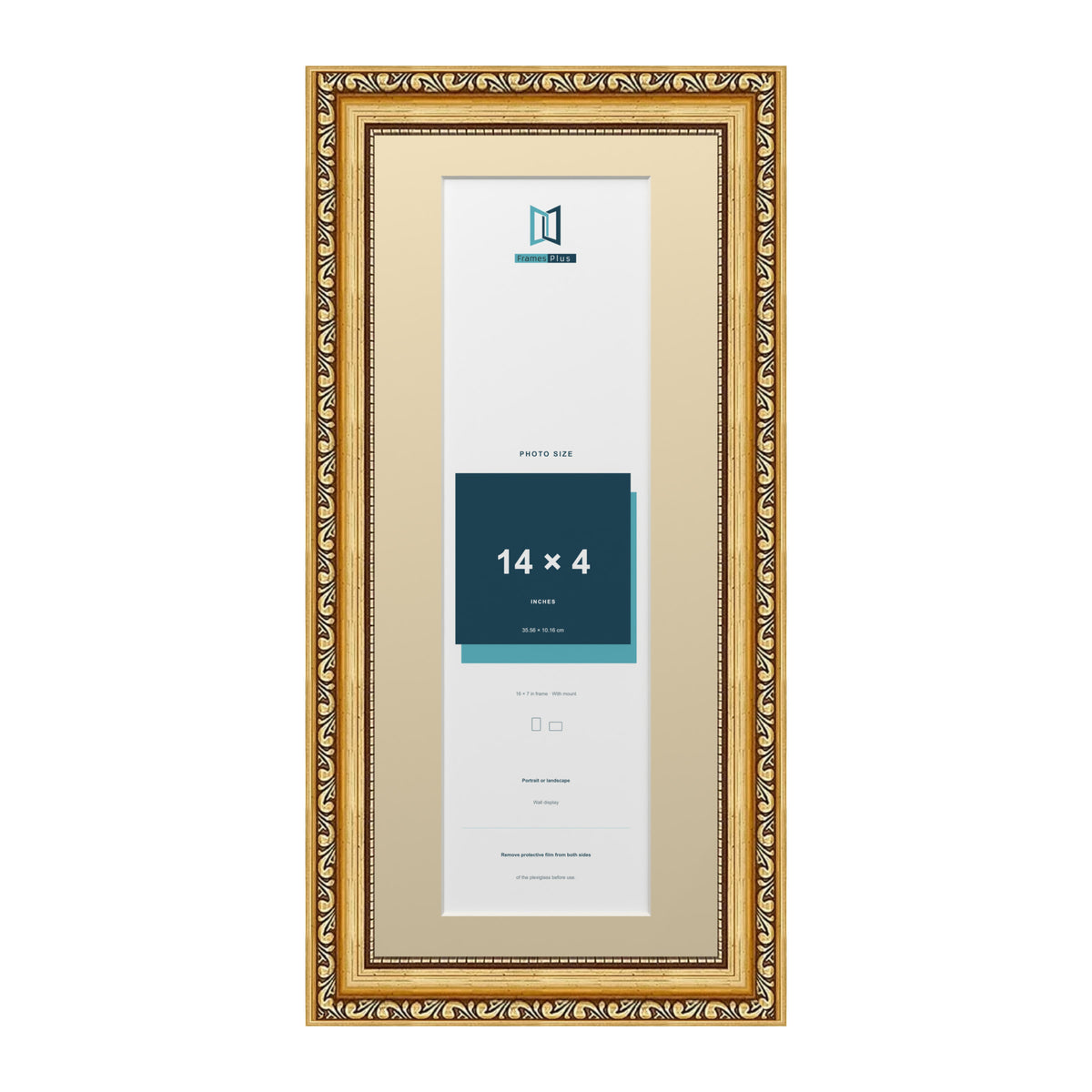 Louis Range Gold Picture, Photo & Poster Frame with Ivory Mount - 16x7" Frame for 14x4" Photo, Gold