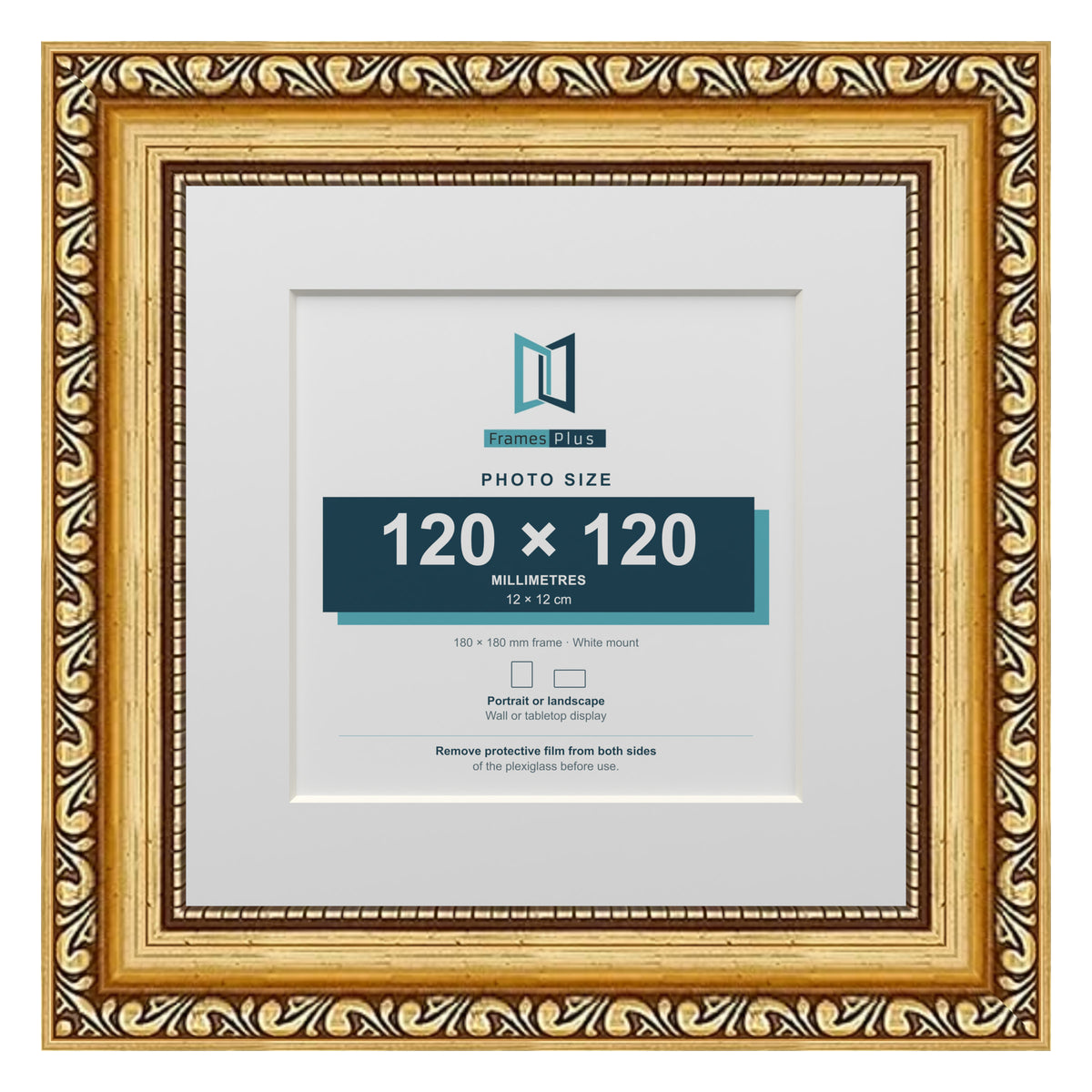 Louis Range Gold Picture, Photo & Poster Frame with White Mount - 18x18cm Frame for 12x12cm Photo, Gold