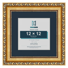Louis Range Gold Picture, Photo & Poster Frame with Pacific Blue Mount - 18x18cm Frame for 12x12cm Photo, Gold