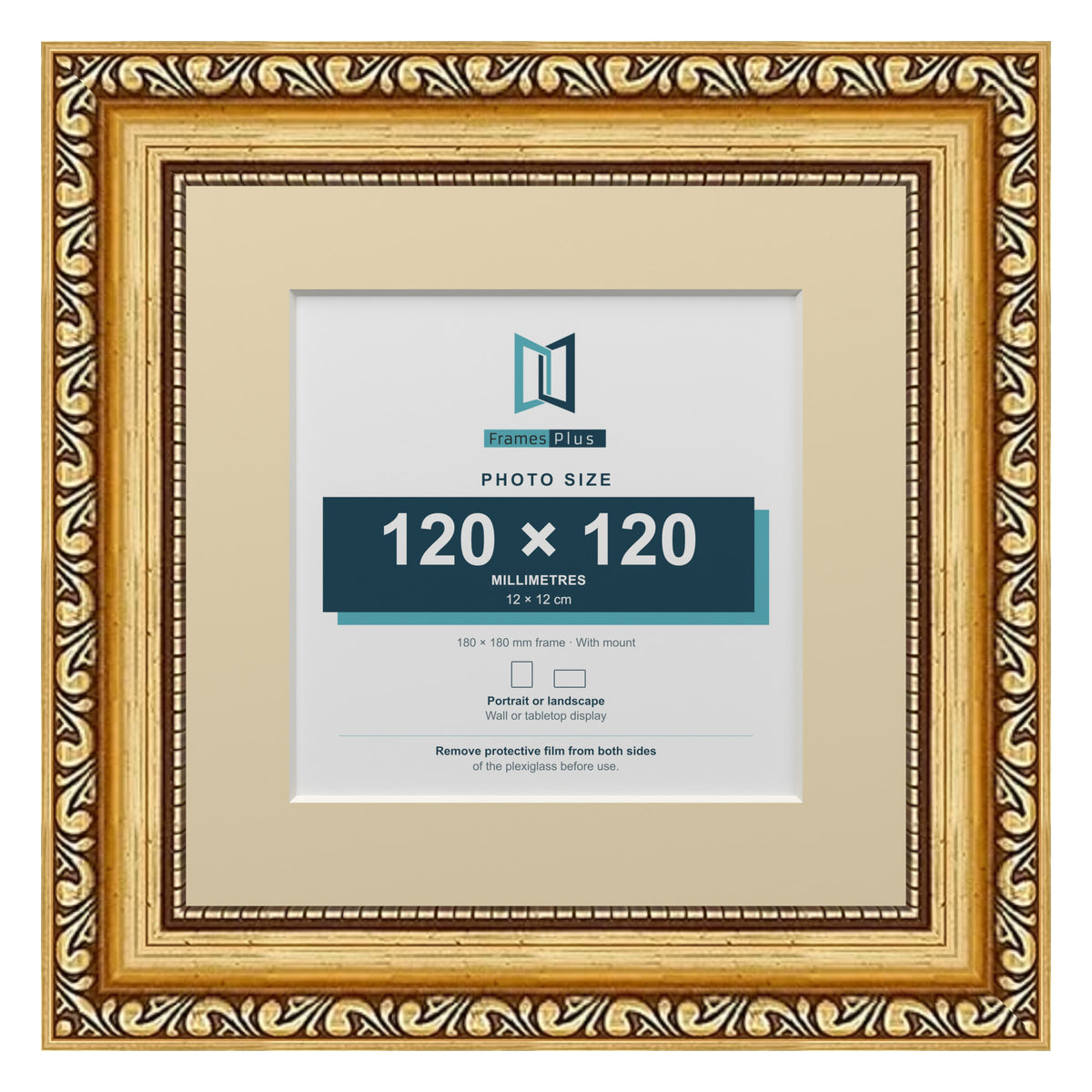 Louis Range Gold Picture, Photo & Poster Frame with Ivory Mount - 18x18cm Frame for 12x12cm Photo, Gold