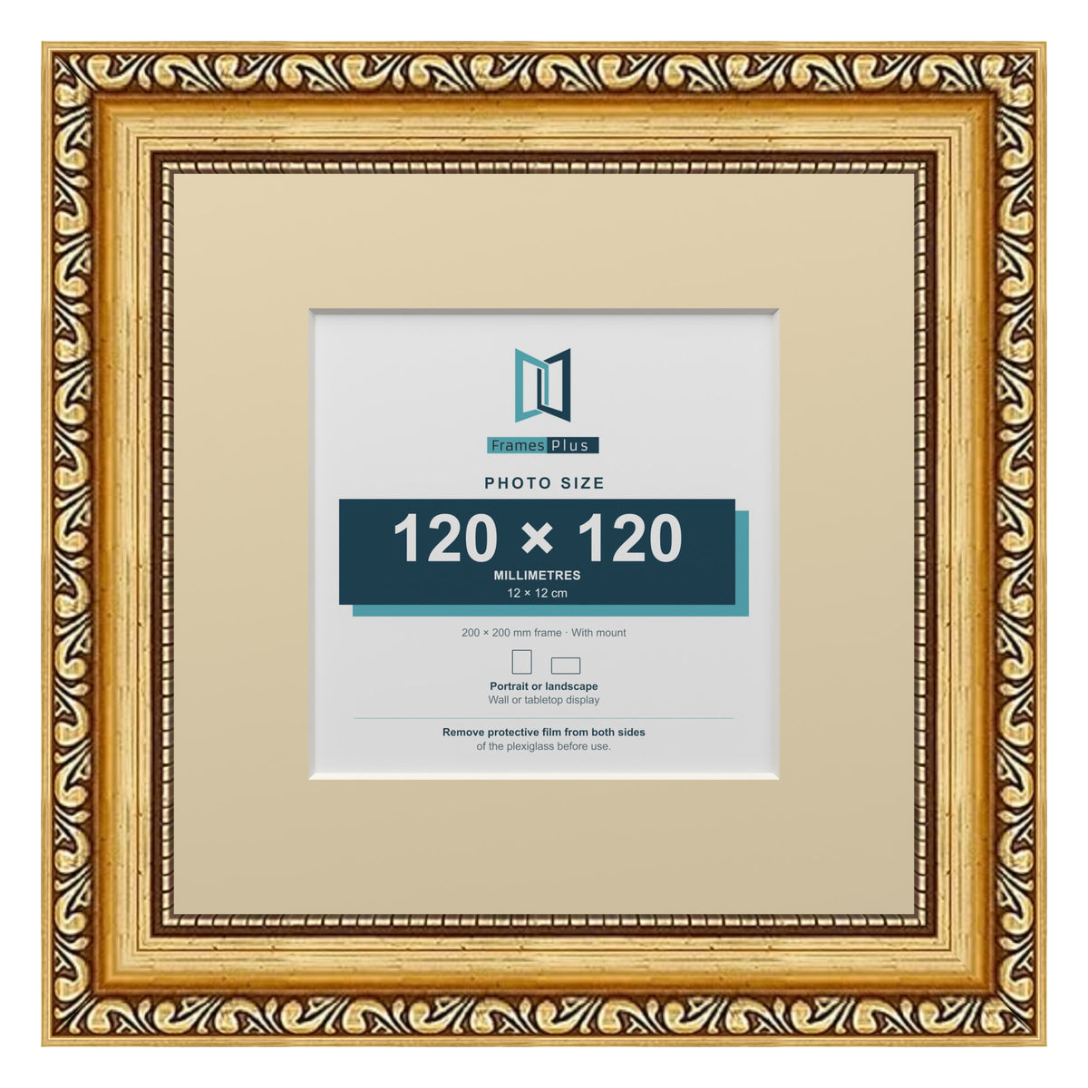 Louis Range Gold Picture, Photo & Poster Frame with Ivory Mount - 20x20cm Frame for 12x12cm Photo, Gold