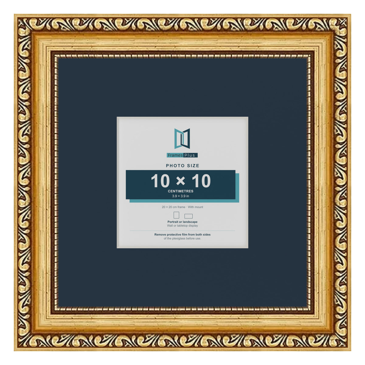 Louis Range Gold Picture, Photo & Poster Frame with Pacific Blue Mount - 20x20cm Frame for 10x10cm Photo, Gold