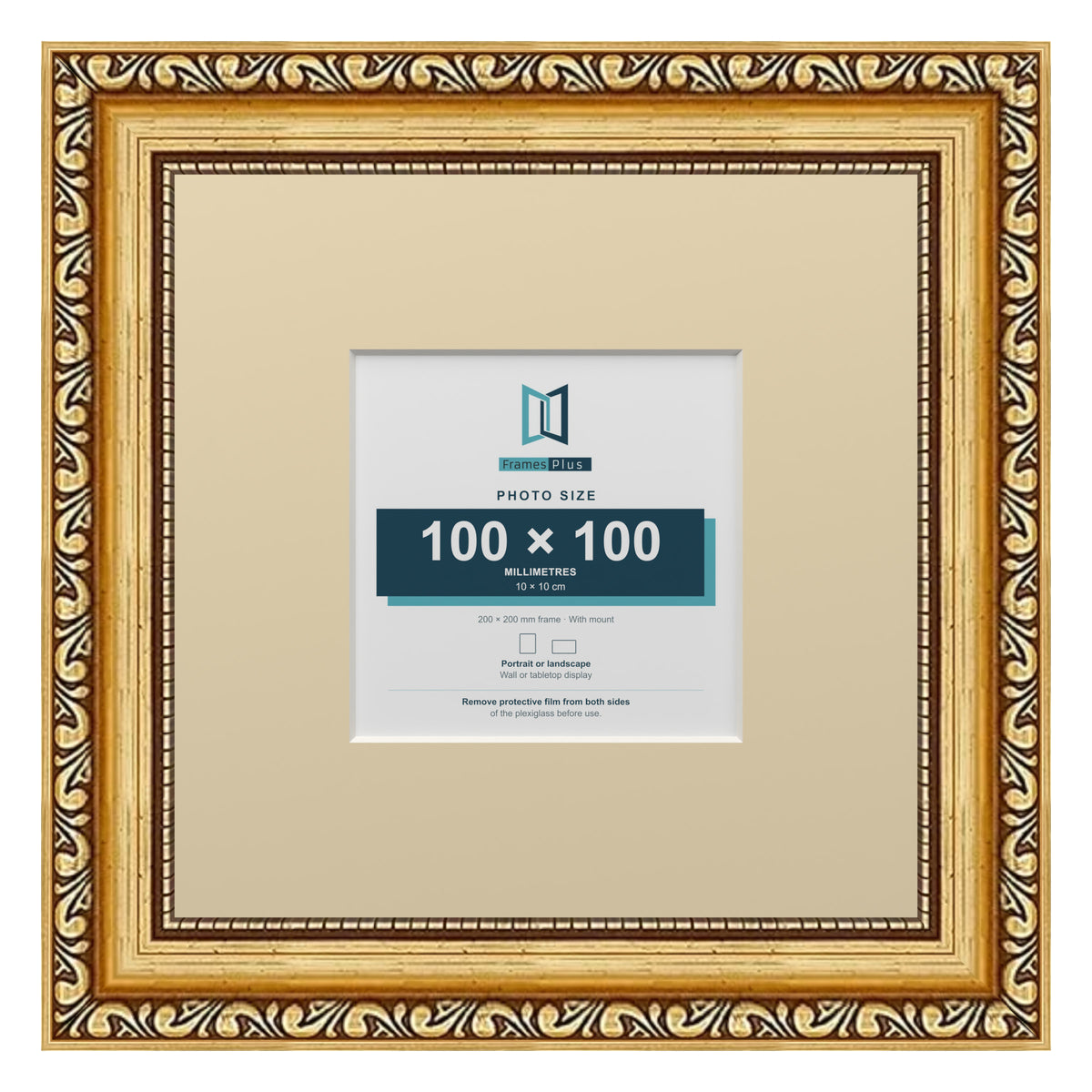 Louis Range Gold Picture, Photo & Poster Frame with Ivory Mount - 20x20cm Frame for 10x10cm Photo, Gold