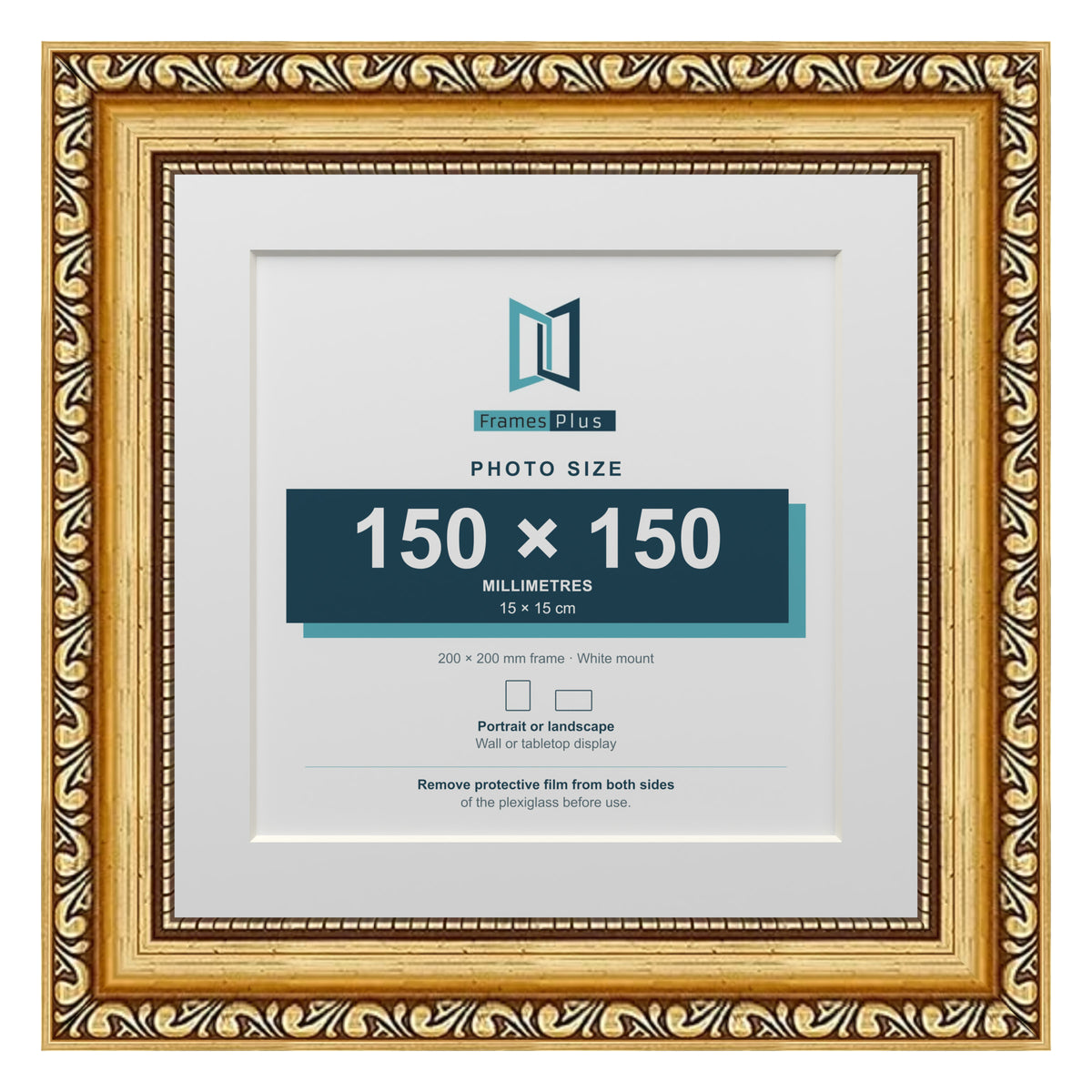 Louis Range Gold Picture, Photo & Poster Frame with White Mount - 20x20cm Frame for 15x15cm Photo, Gold