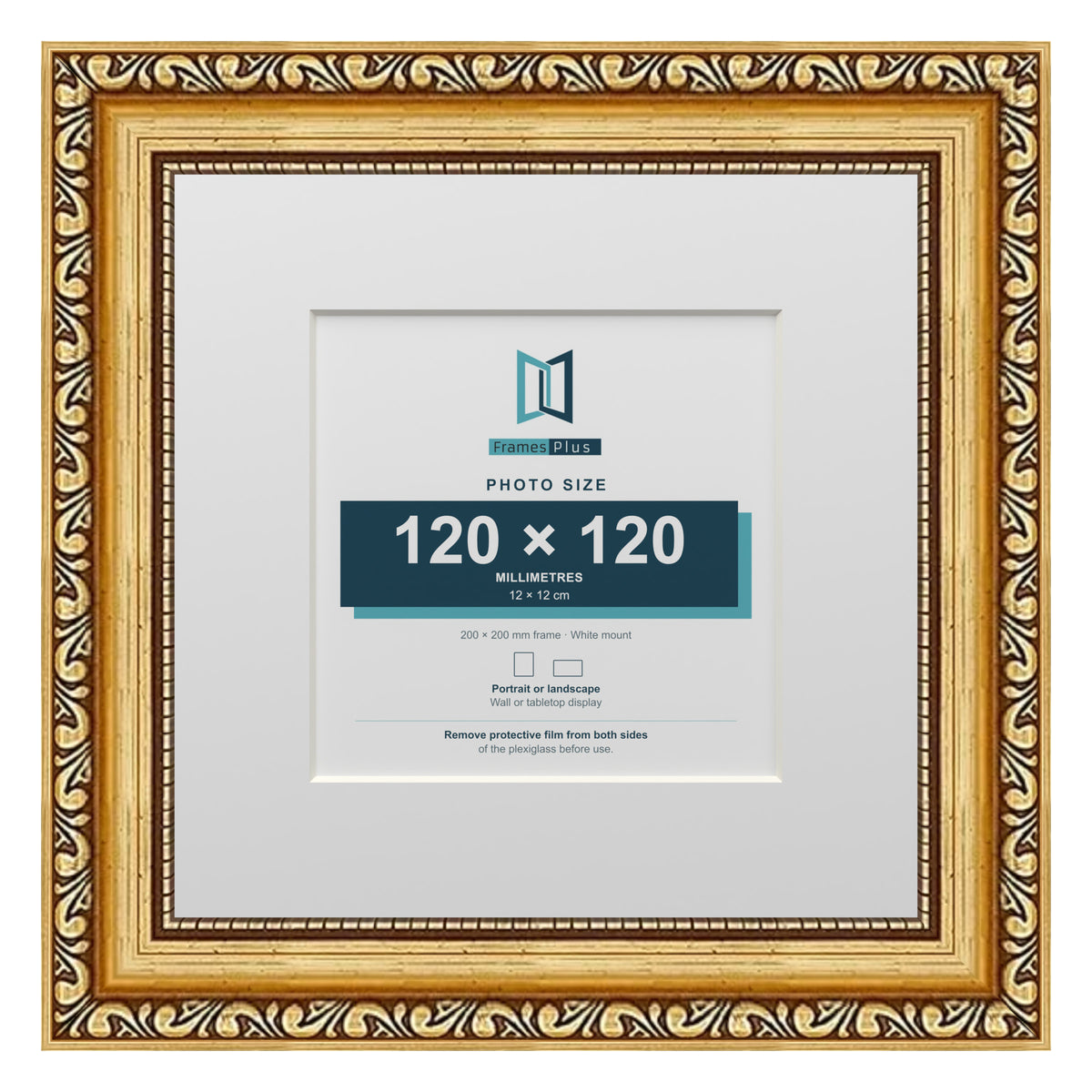 Louis Range Gold Picture, Photo & Poster Frame with White Mount - 20x20cm Frame for 12x12cm Photo, Gold