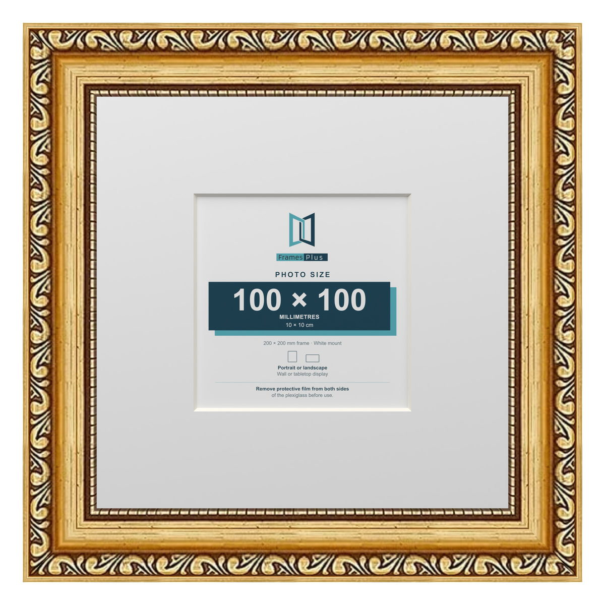Louis Range Gold Picture, Photo & Poster Frame with White Mount - 20x20cm Frame for 10x10cm Photo, Gold