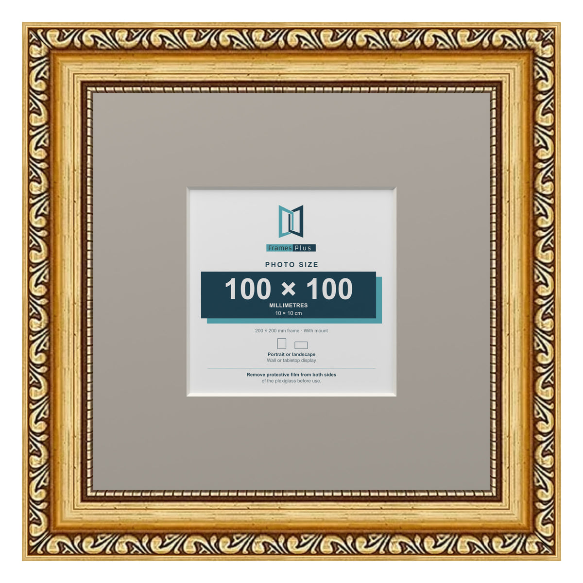 Louis Range Gold Picture, Photo & Poster Frame with Dawn Grey Mount - 20x20cm Frame for 10x10cm Photo, Gold