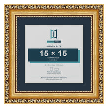 Louis Range Gold Picture, Photo & Poster Frame with Pacific Blue Mount - 20x20cm Frame for 15x15cm Photo, Gold