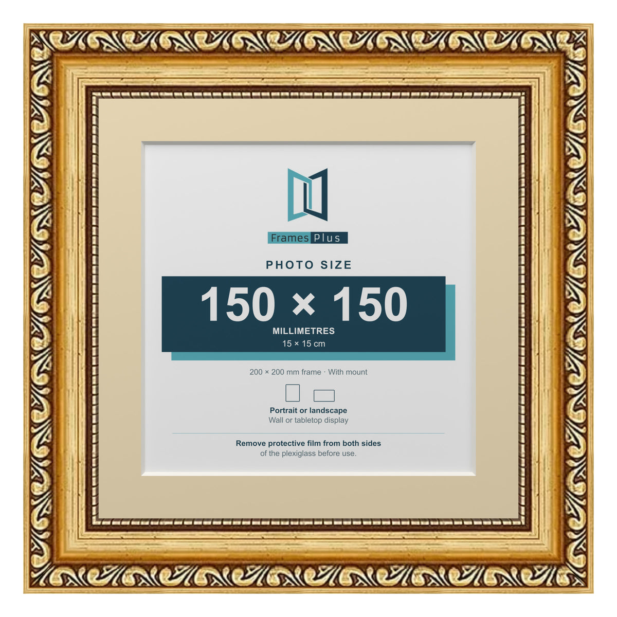 Louis Range Gold Picture, Photo & Poster Frame with Ivory Mount - 20x20cm Frame for 15x15cm Photo, Gold
