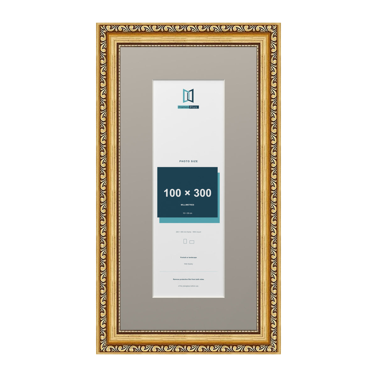 Louis Range Gold Picture, Photo & Poster Frame with Dawn Grey Mount - 40x20cm Frame for 30x10cm Photo, Gold