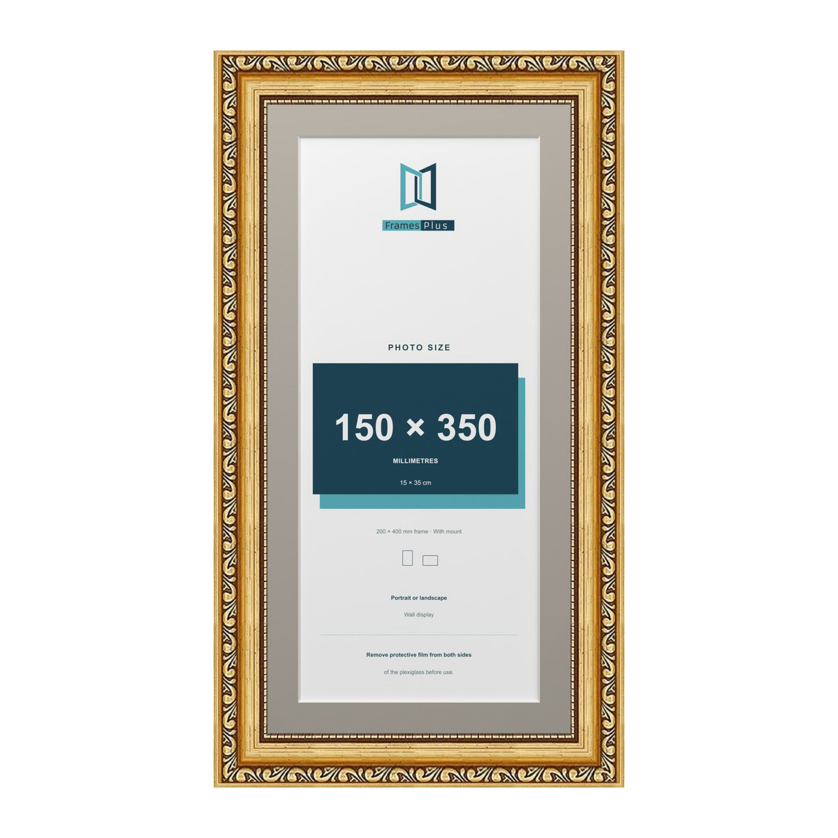 Louis Range Gold Picture, Photo & Poster Frame with Dawn Grey Mount - 40x20cm Frame for 35x15cm Photo, Gold