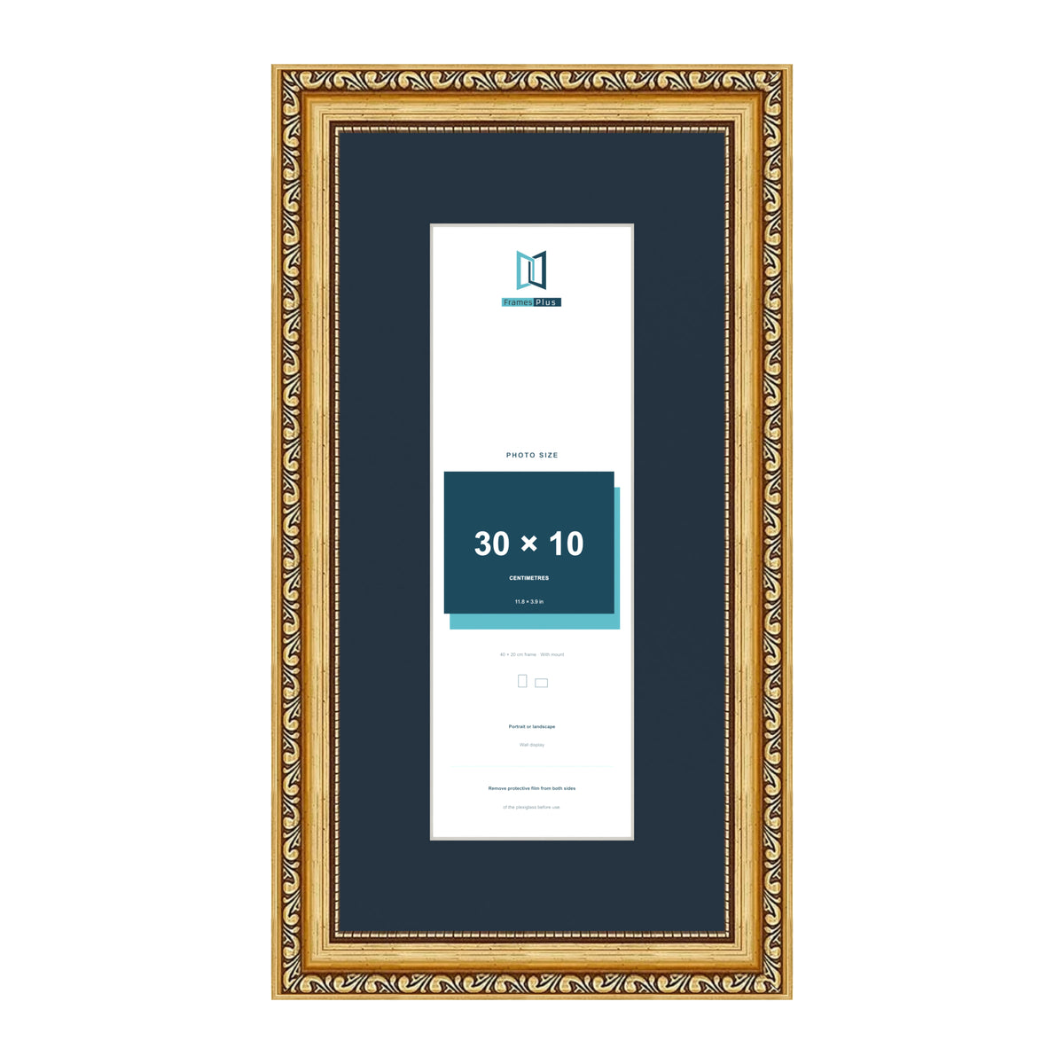 Louis Range Gold Picture, Photo & Poster Frame with Pacific Blue Mount - 40x20cm Frame for 30x10cm Photo, Gold