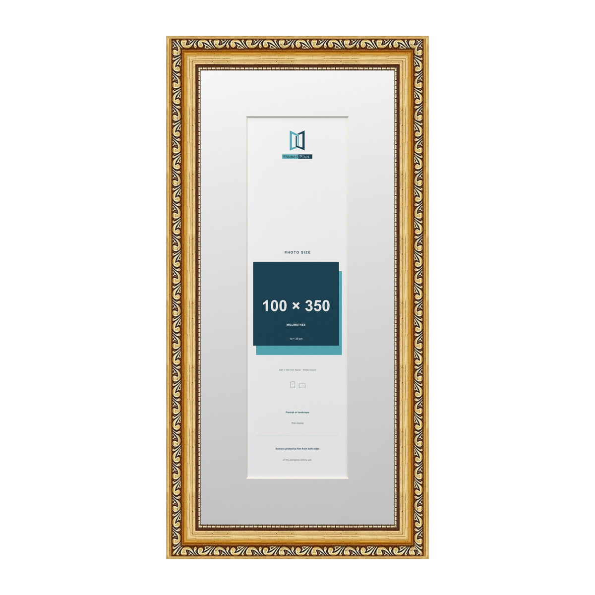 Louis Range Gold Picture, Photo & Poster Frame with White Mount - 45x20cm Frame for 35x10cm Photo, Gold
