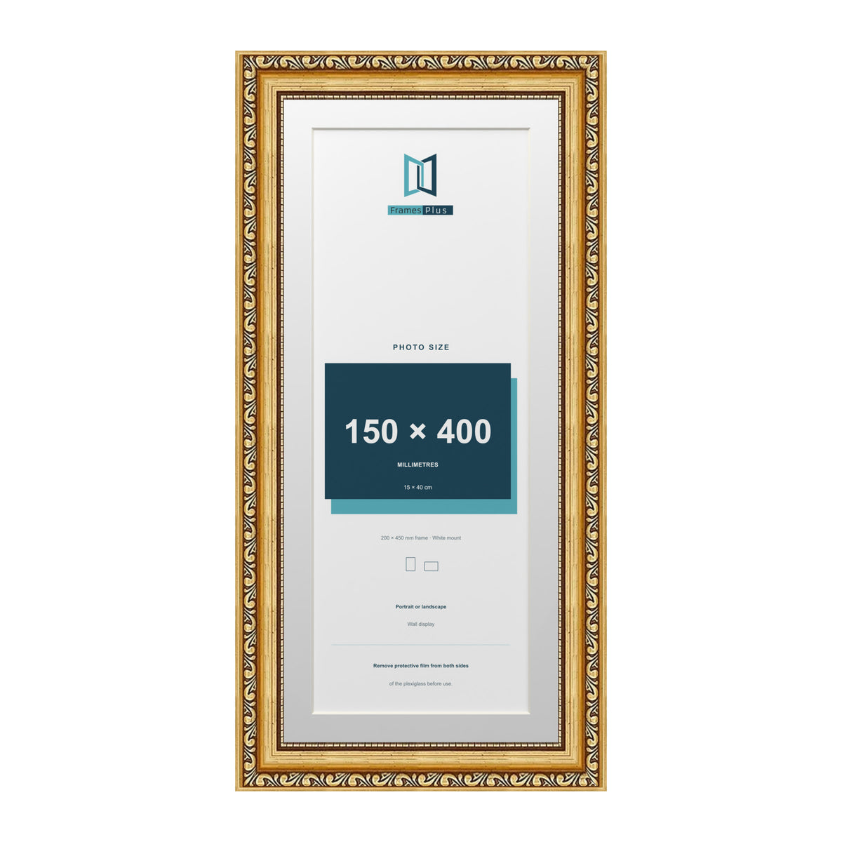 Louis Range Gold Picture, Photo & Poster Frame with White Mount - 45x20cm Frame for 40x15cm Photo, Gold