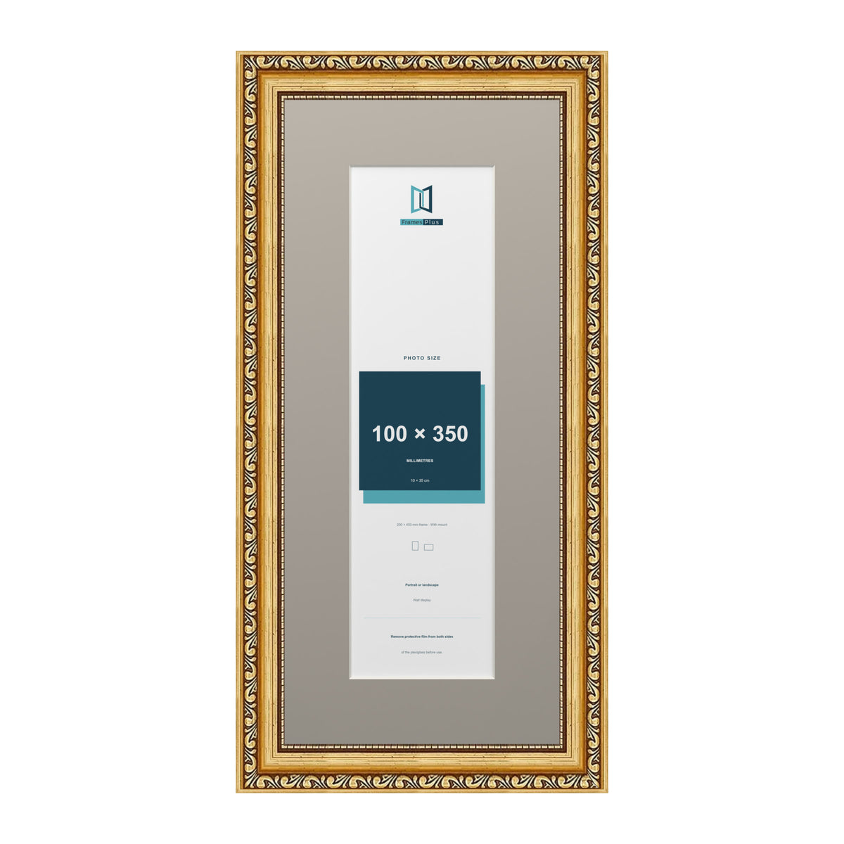 Louis Range Gold Picture, Photo & Poster Frame with Dawn Grey Mount - 45x20cm Frame for 35x10cm Photo, Gold