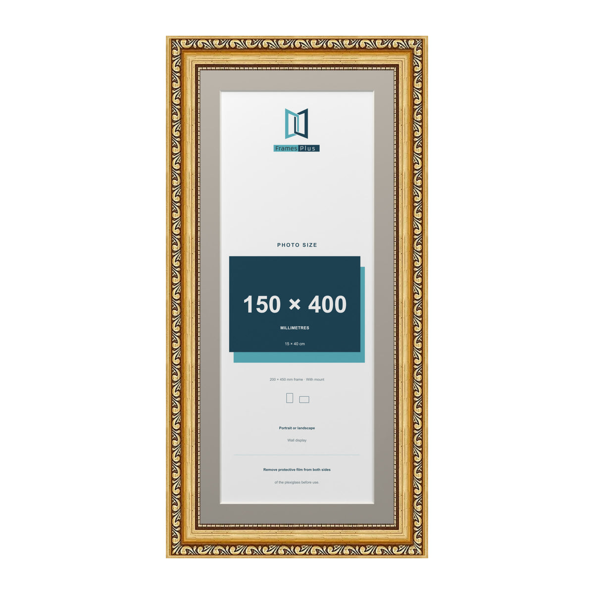 Louis Range Gold Picture, Photo & Poster Frame with Dawn Grey Mount - 45x20cm Frame for 40x15cm Photo, Gold