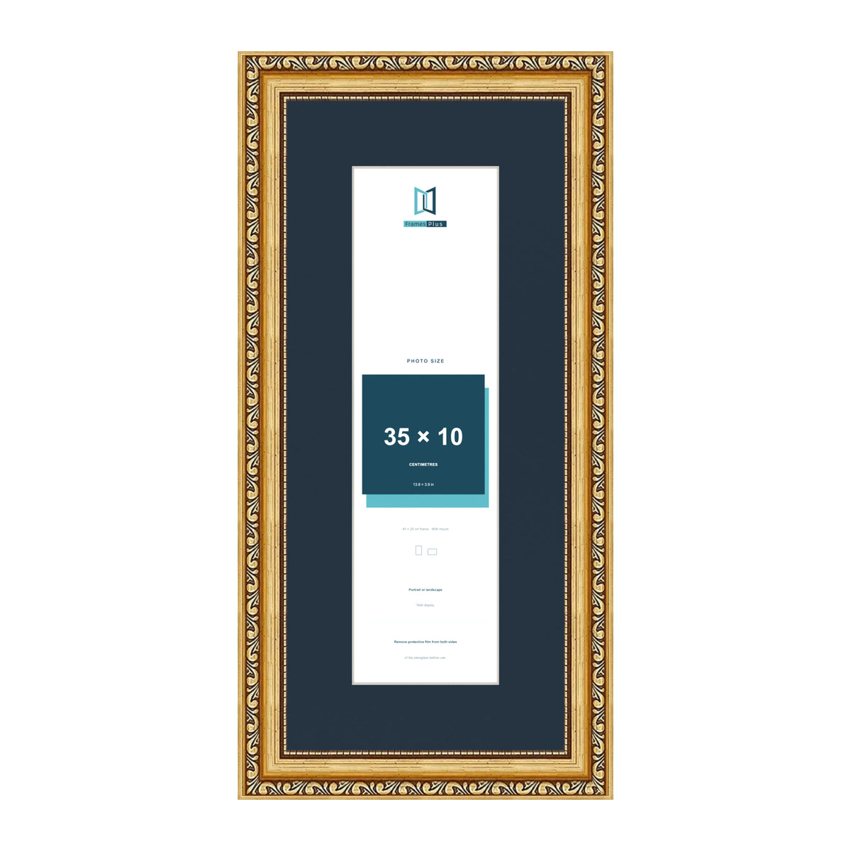 Louis Range Gold Picture, Photo & Poster Frame with Pacific Blue Mount - 45x20cm Frame for 35x10cm Photo, Gold