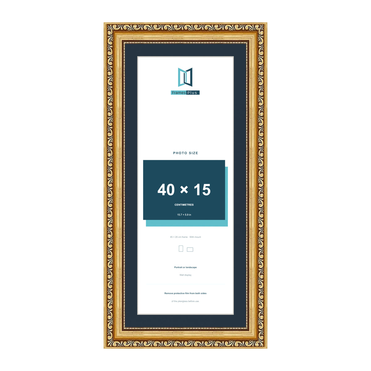 Louis Range Gold Picture, Photo & Poster Frame with Pacific Blue Mount - 45x20cm Frame for 40x15cm Photo, Gold