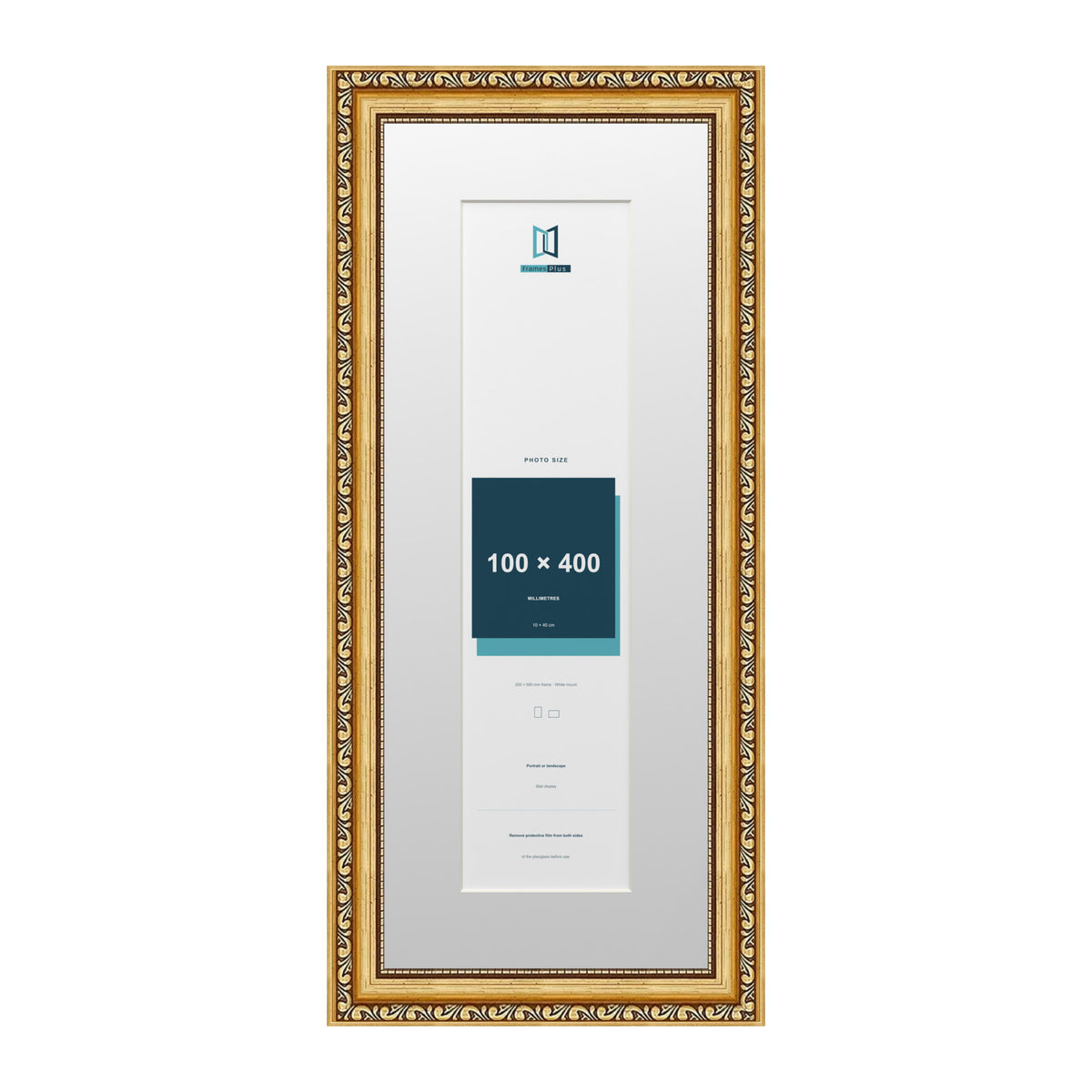 Louis Range Gold Picture, Photo & Poster Frame with White Mount - 50x20cm Frame for 40x10cm Photo, Gold