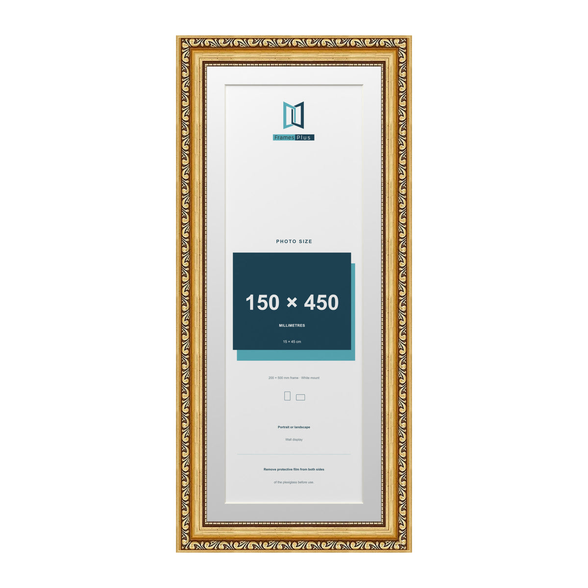 Louis Range Gold Picture, Photo & Poster Frame with White Mount - 50x20cm Frame for 45x15cm Photo, Gold