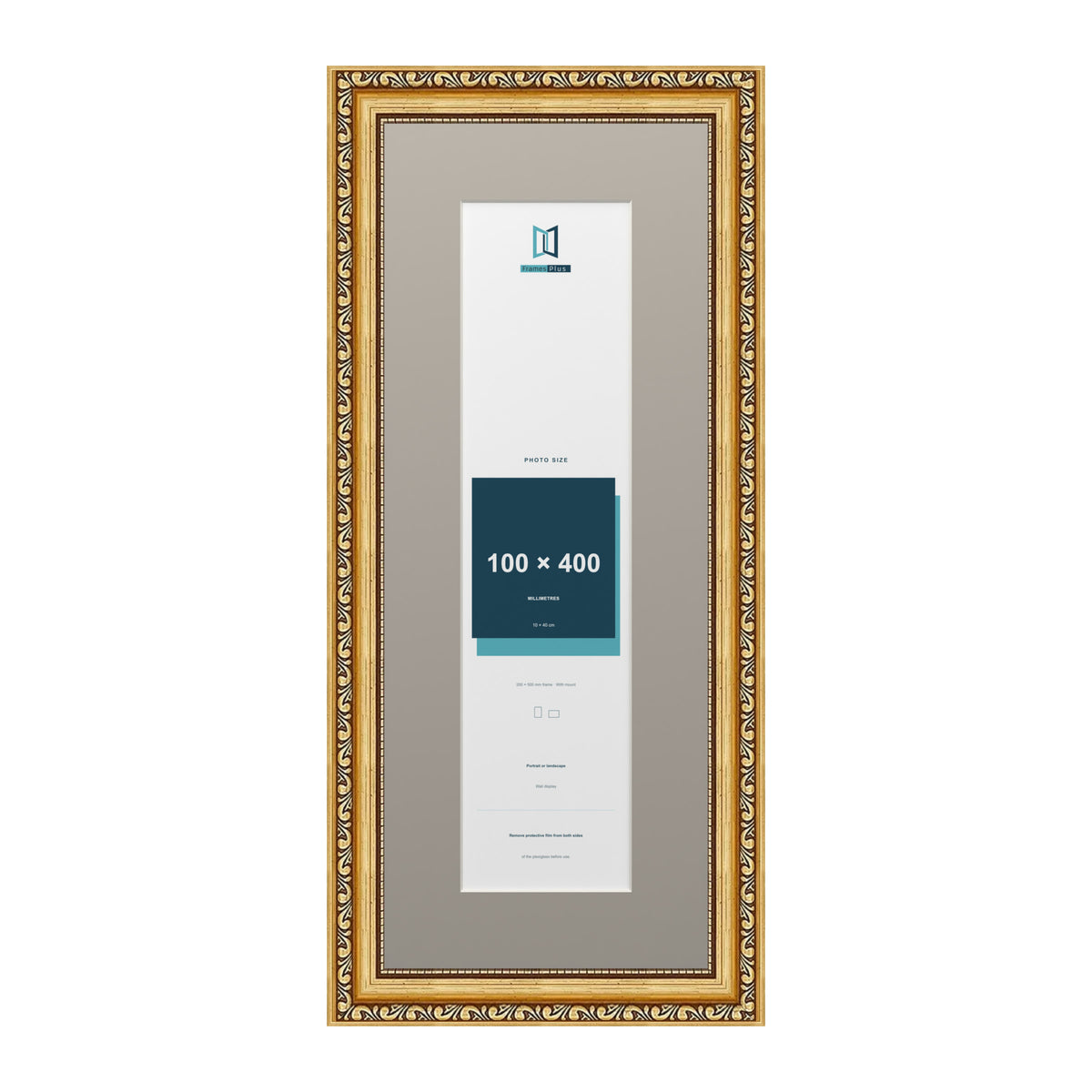 Louis Range Gold Picture, Photo & Poster Frame with Dawn Grey Mount - 50x20cm Frame for 40x10cm Photo, Gold