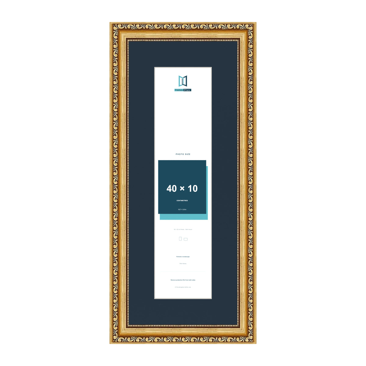Louis Range Gold Picture, Photo & Poster Frame with Pacific Blue Mount - 50x20cm Frame for 40x10cm Photo, Gold