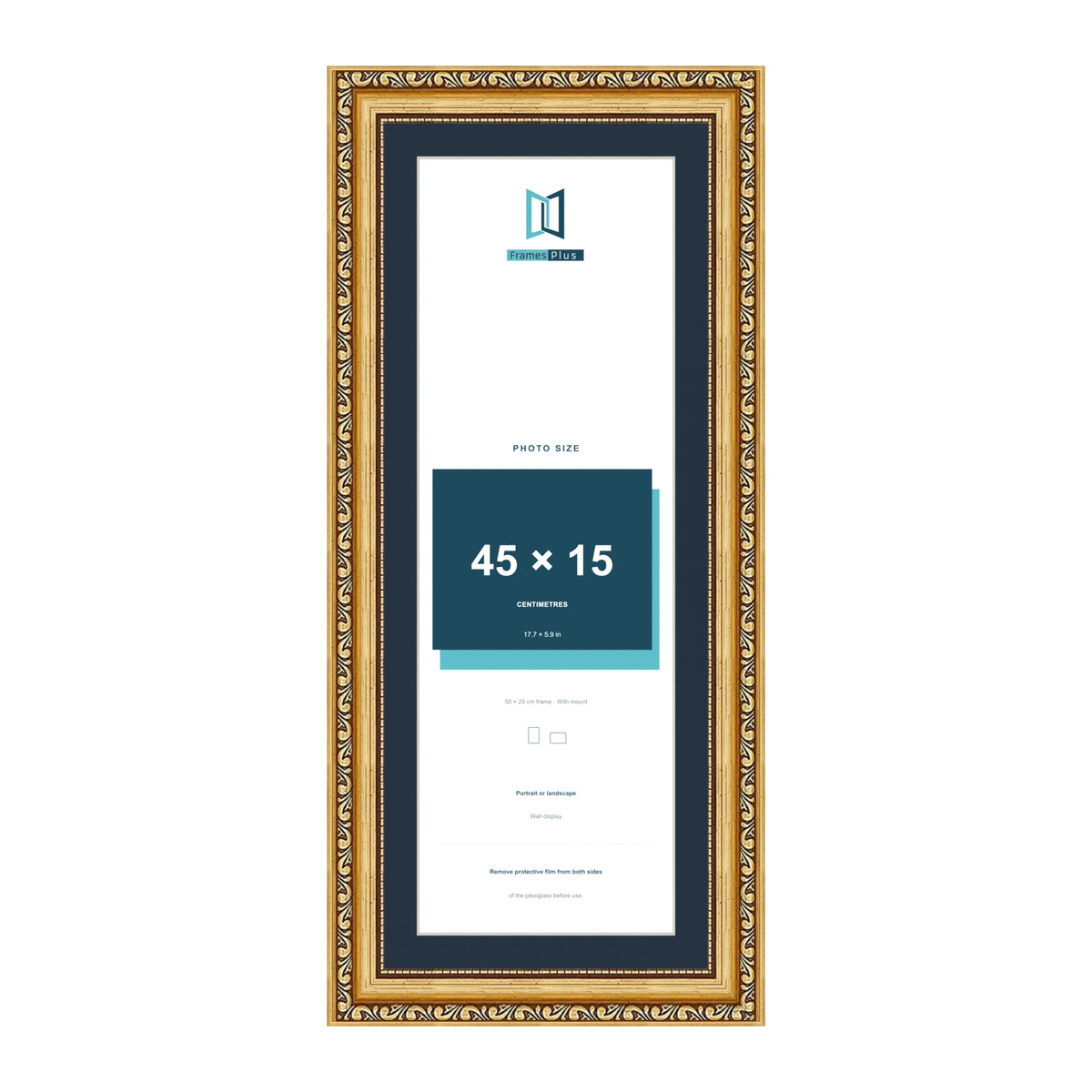 Louis Range Gold Picture, Photo & Poster Frame with Pacific Blue Mount - 50x20cm Frame for 45x15cm Photo, Gold