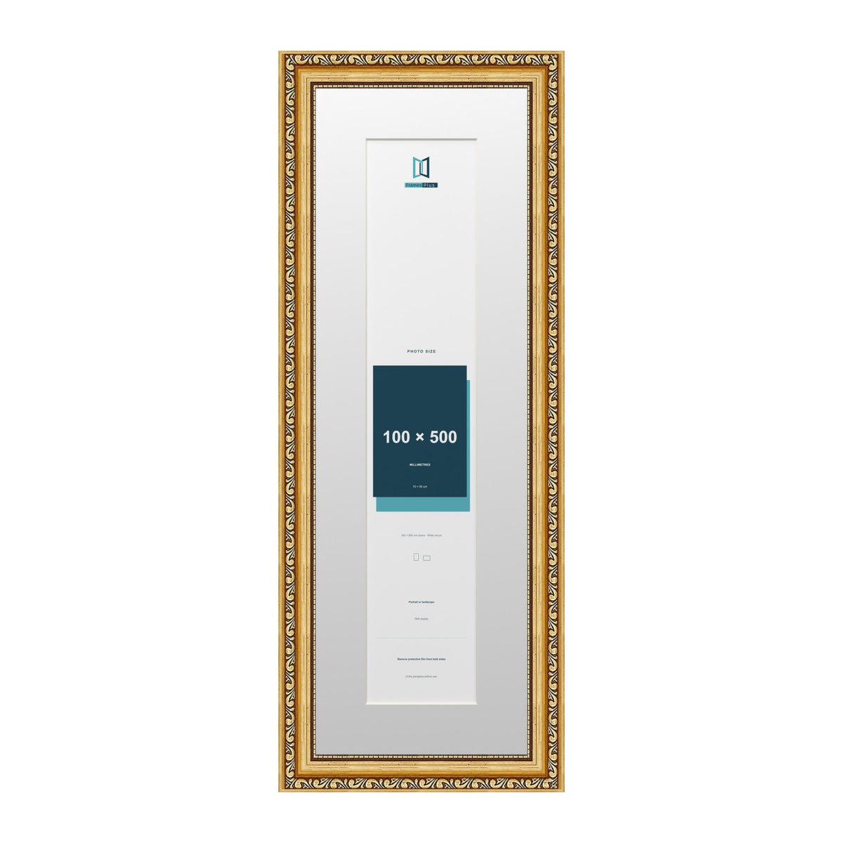 Louis Range Gold Picture, Photo & Poster Frame with White Mount - 60x20cm Frame for 50x10cm Photo, Gold