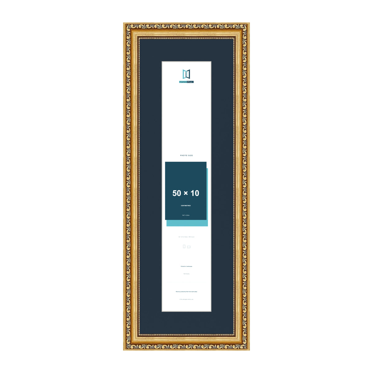 Louis Range Gold Picture, Photo & Poster Frame with Pacific Blue Mount - 60x20cm Frame for 50x10cm Photo, Gold