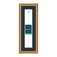 Louis Range Gold Picture, Photo & Poster Frame with Pacific Blue Mount - 60x20cm Frame for 50x10cm Photo, Gold