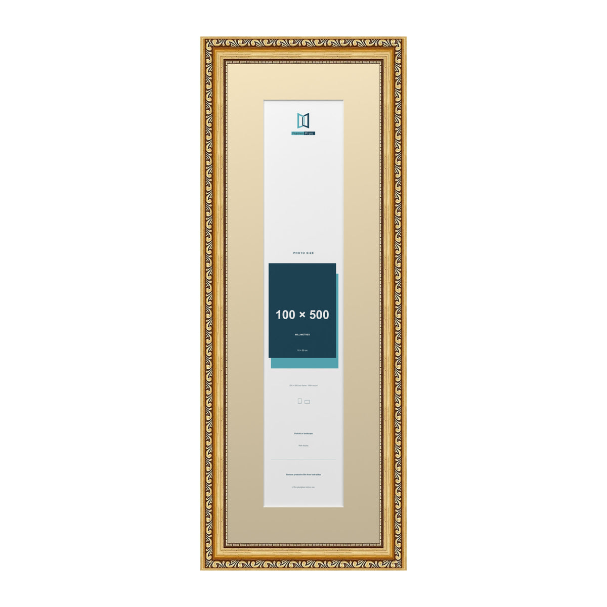 Louis Range Gold Picture, Photo & Poster Frame with Ivory Mount - 60x20cm Frame for 50x10cm Photo, Gold