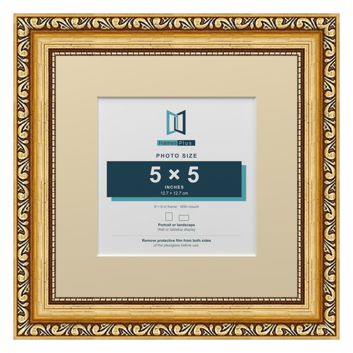 Louis Range Gold Picture, Photo & Poster Frame with Ivory Mount - 8x8" Frame for 5x5" Photo, Gold
