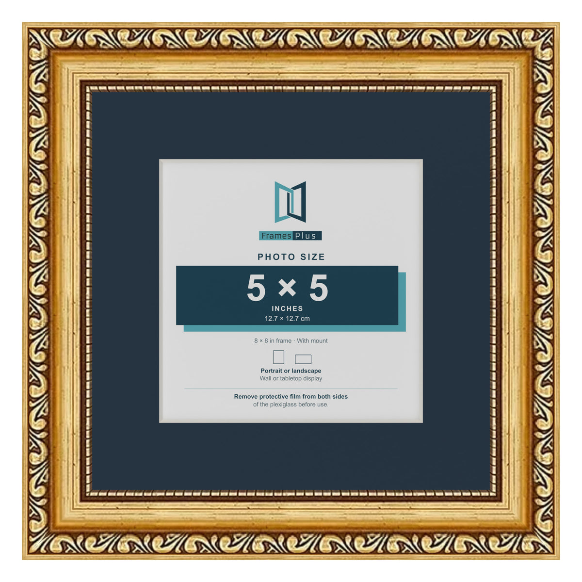 Louis Range Gold Picture, Photo & Poster Frame with Pacific Blue Mount - 8x8" Frame for 5x5" Photo, Gold