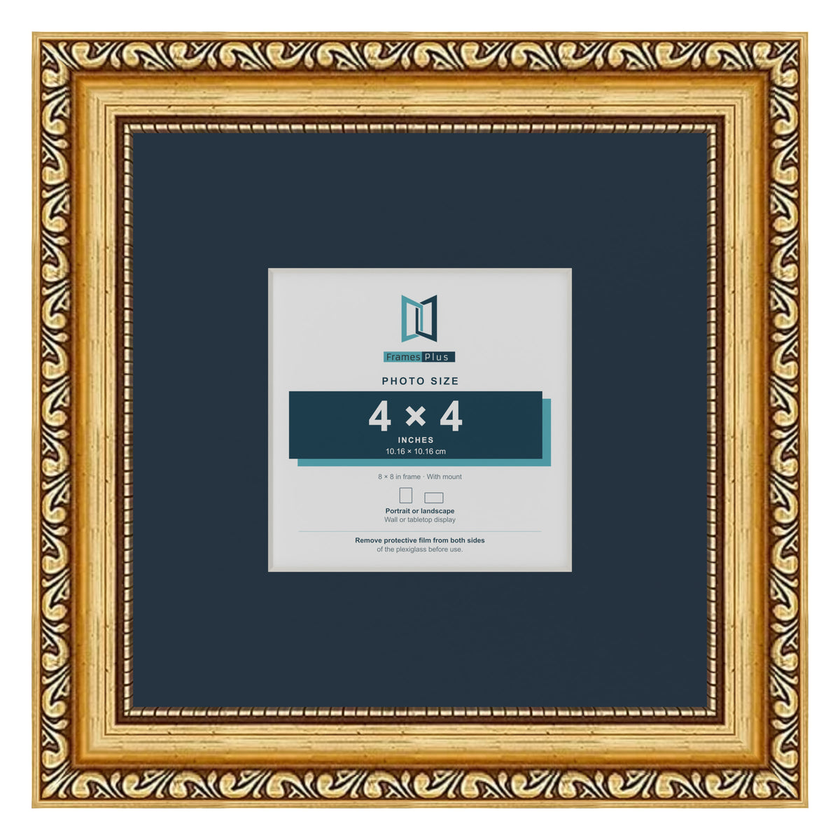 Louis Range Gold Picture, Photo & Poster Frame with Pacific Blue Mount - 8x8" Frame for 4x4" Photo, Gold