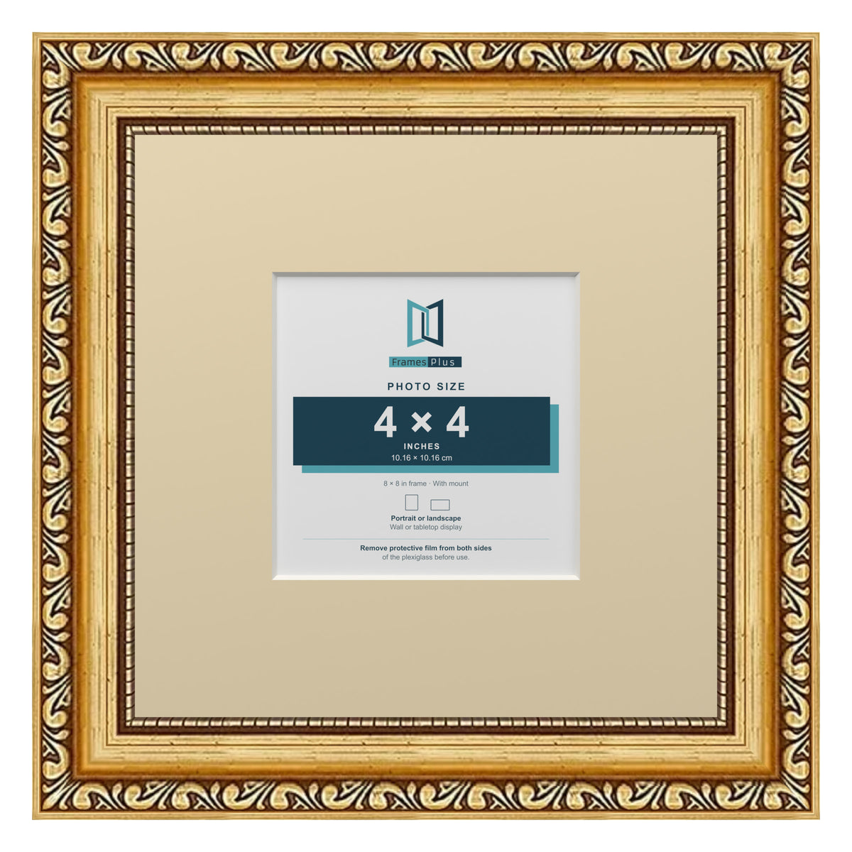Louis Range Gold Picture, Photo & Poster Frame with Ivory Mount - 8x8" Frame for 4x4" Photo, Gold