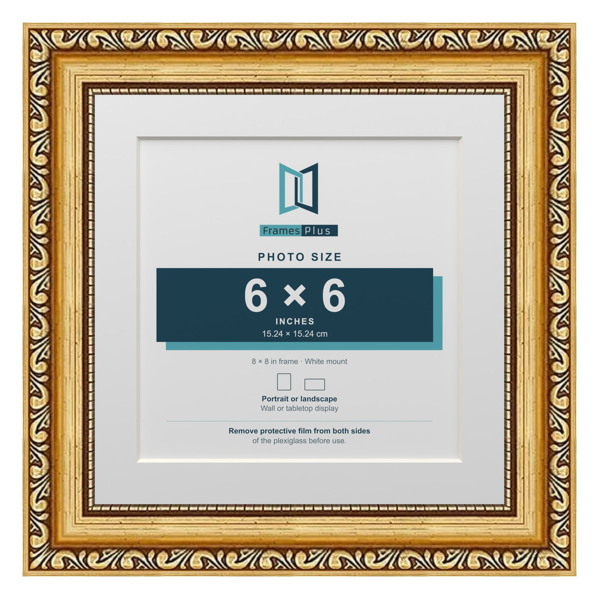 Louis Range Gold Picture, Photo & Poster Frame with White Mount - 8x8" Frame for 6x6" Photo, Gold