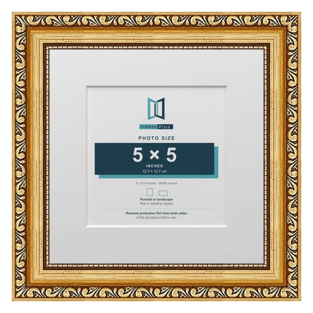 Louis Range Gold Picture, Photo & Poster Frame with White Mount - 8x8" Frame for 5x5" Photo, Gold