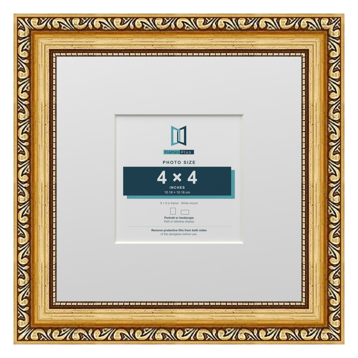 Louis Range Gold Picture, Photo & Poster Frame with White Mount - 8x8" Frame for 4x4" Photo, Gold