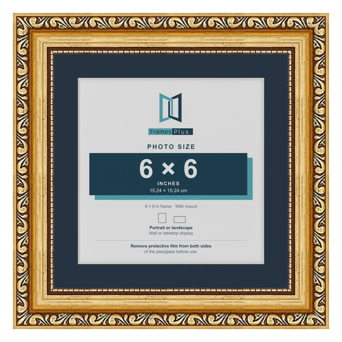 Louis Range Gold Picture, Photo & Poster Frame with Pacific Blue Mount - 8x8" Frame for 6x6" Photo, Gold