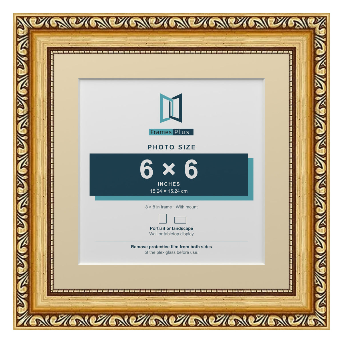 Louis Range Gold Picture, Photo & Poster Frame with Ivory Mount - 8x8" Frame for 6x6" Photo, Gold
