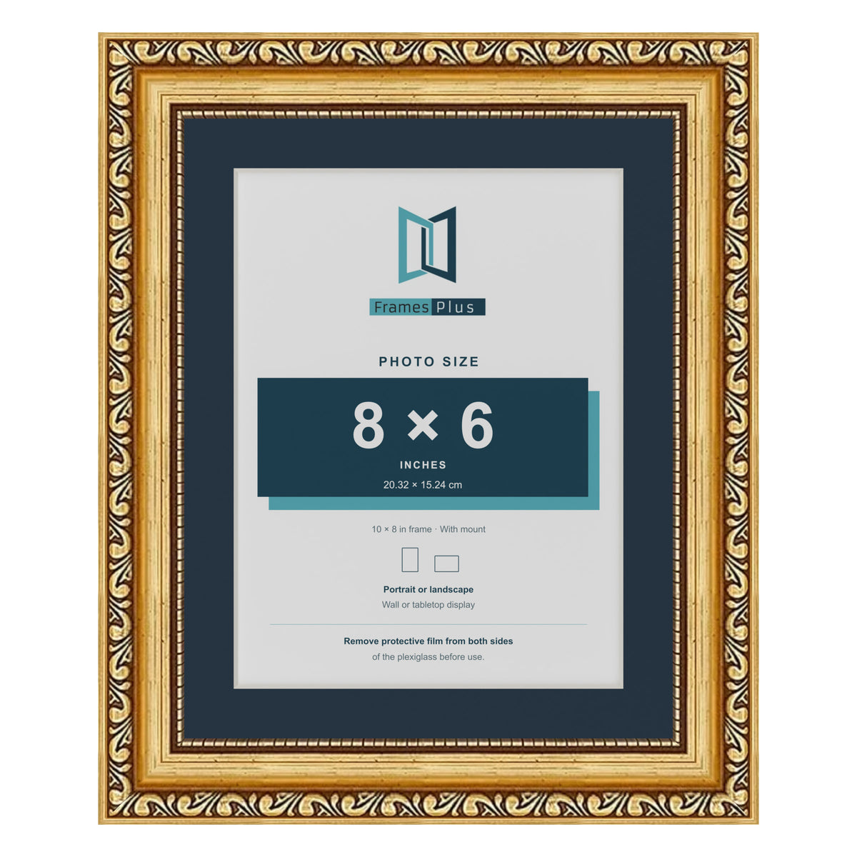 Louis Range Gold Picture, Photo & Poster Frame with Pacific Blue Mount - 10x8" Frame for 8x6" Photo, Gold