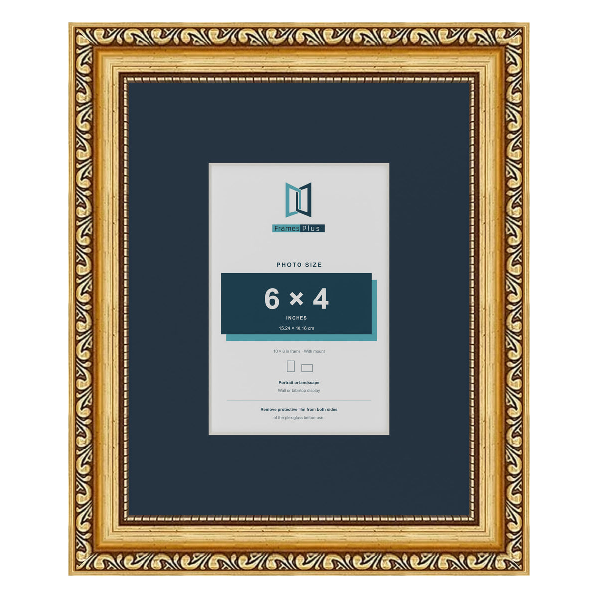 Louis Range Gold Picture, Photo & Poster Frame with Pacific Blue Mount - 10x8" Frame for 6x4" Photo, Gold