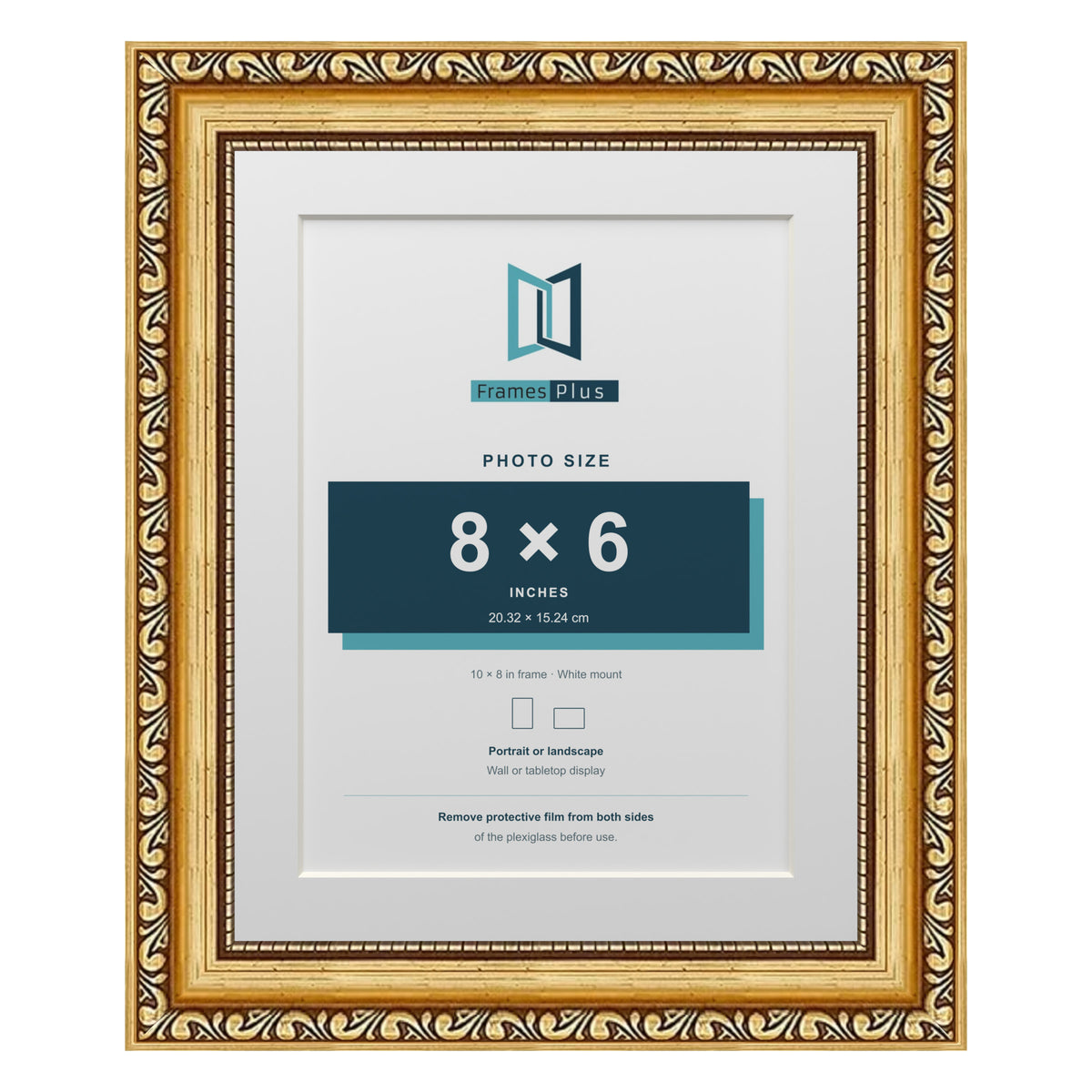 Louis Range Gold Picture, Photo & Poster Frame with White Mount - 10x8" Frame for 8x6" Photo, Gold