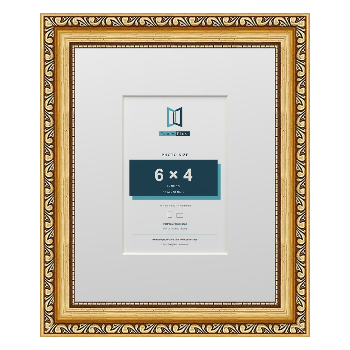 Louis Range Gold Picture, Photo & Poster Frame with White Mount - 10x8" Frame for 6x4" Photo, Gold