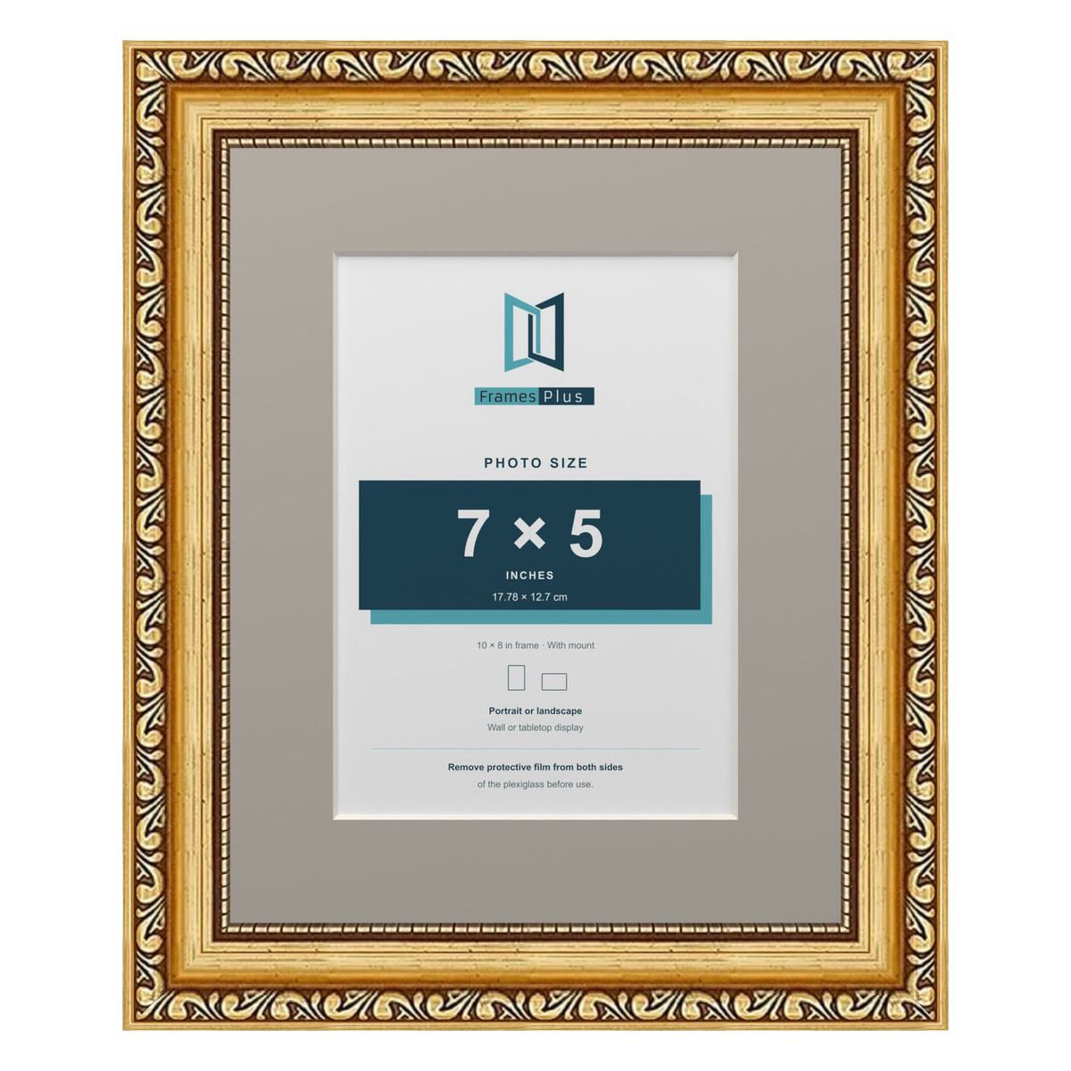 Louis Range Gold Picture, Photo & Poster Frame with Dawn Grey Mount - 10x8" Frame for 7x5" Photo, Gold