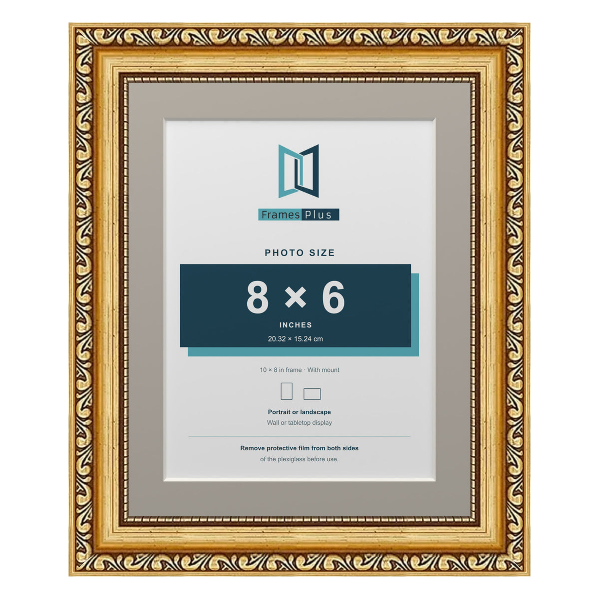 Louis Range Gold Picture, Photo & Poster Frame with Dawn Grey Mount - 10x8" Frame for 8x6" Photo, Gold