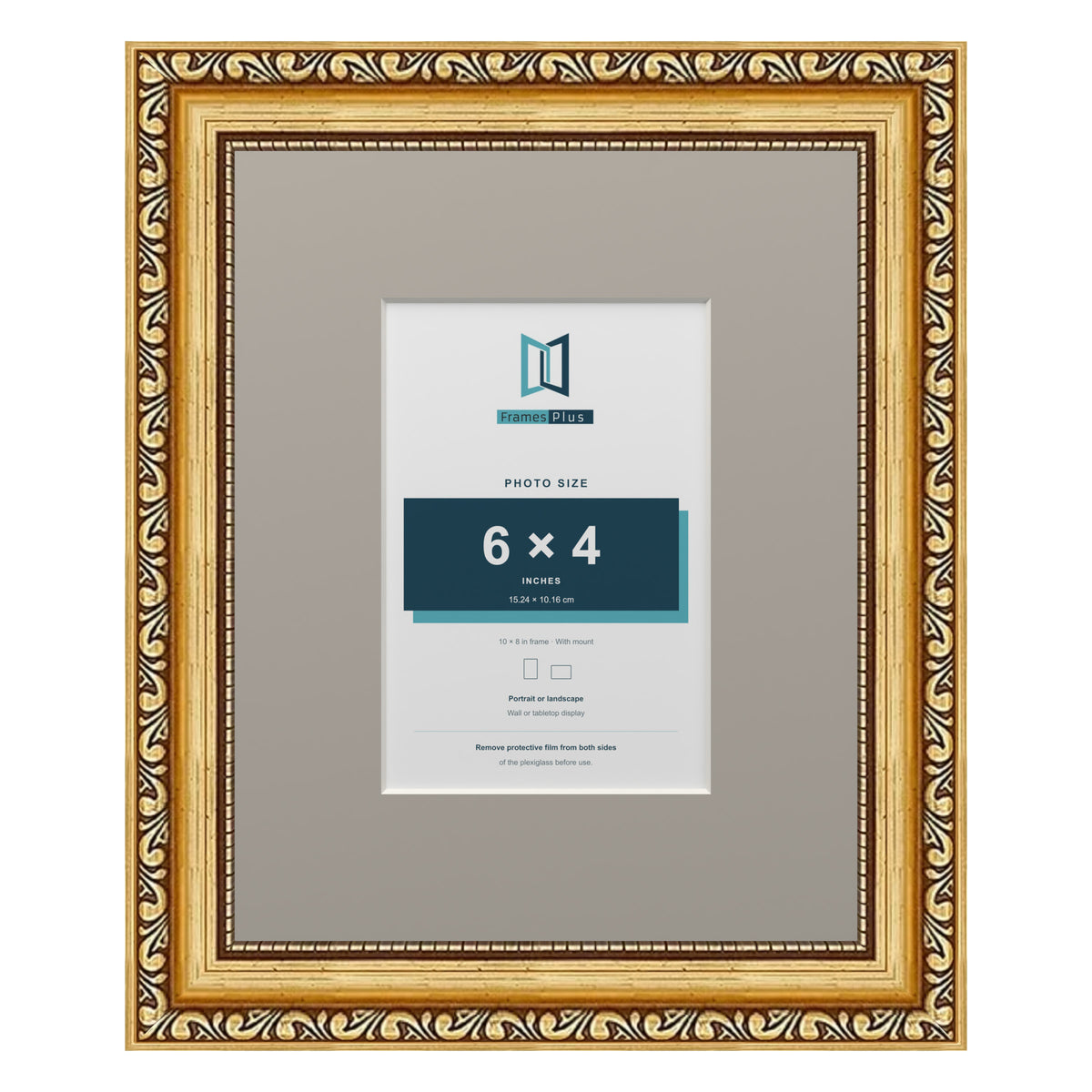 Louis Range Gold Picture, Photo & Poster Frame with Dawn Grey Mount - 10x8" Frame for 6x4" Photo, Gold