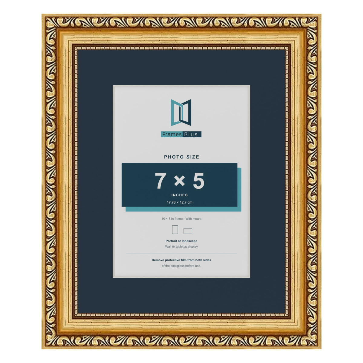 Louis Range Gold Picture, Photo & Poster Frame with Pacific Blue Mount - 10x8" Frame for 7x5" Photo, Gold