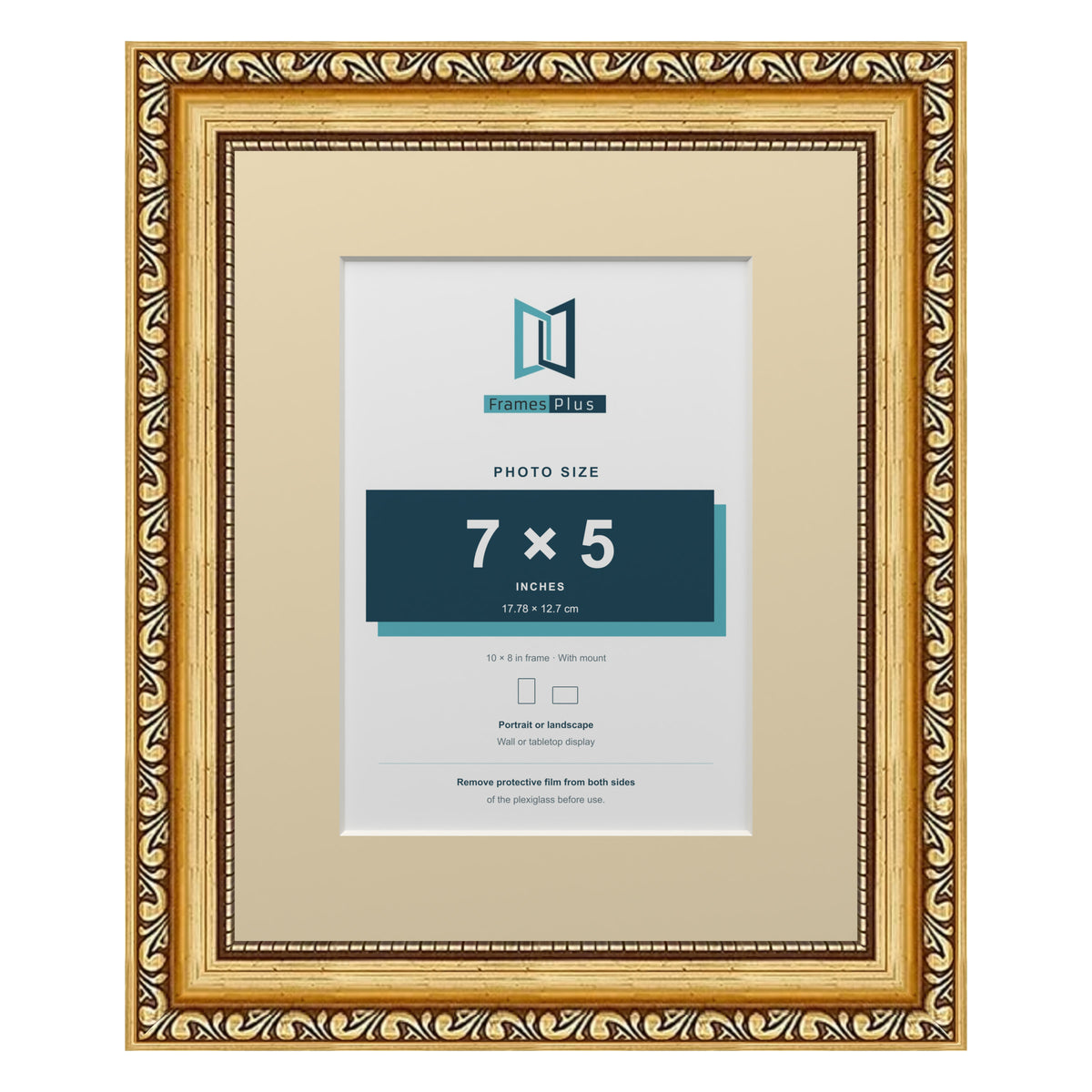 Louis Range Gold Picture, Photo & Poster Frame with Ivory Mount - 10x8" Frame for 7x5" Photo, Gold