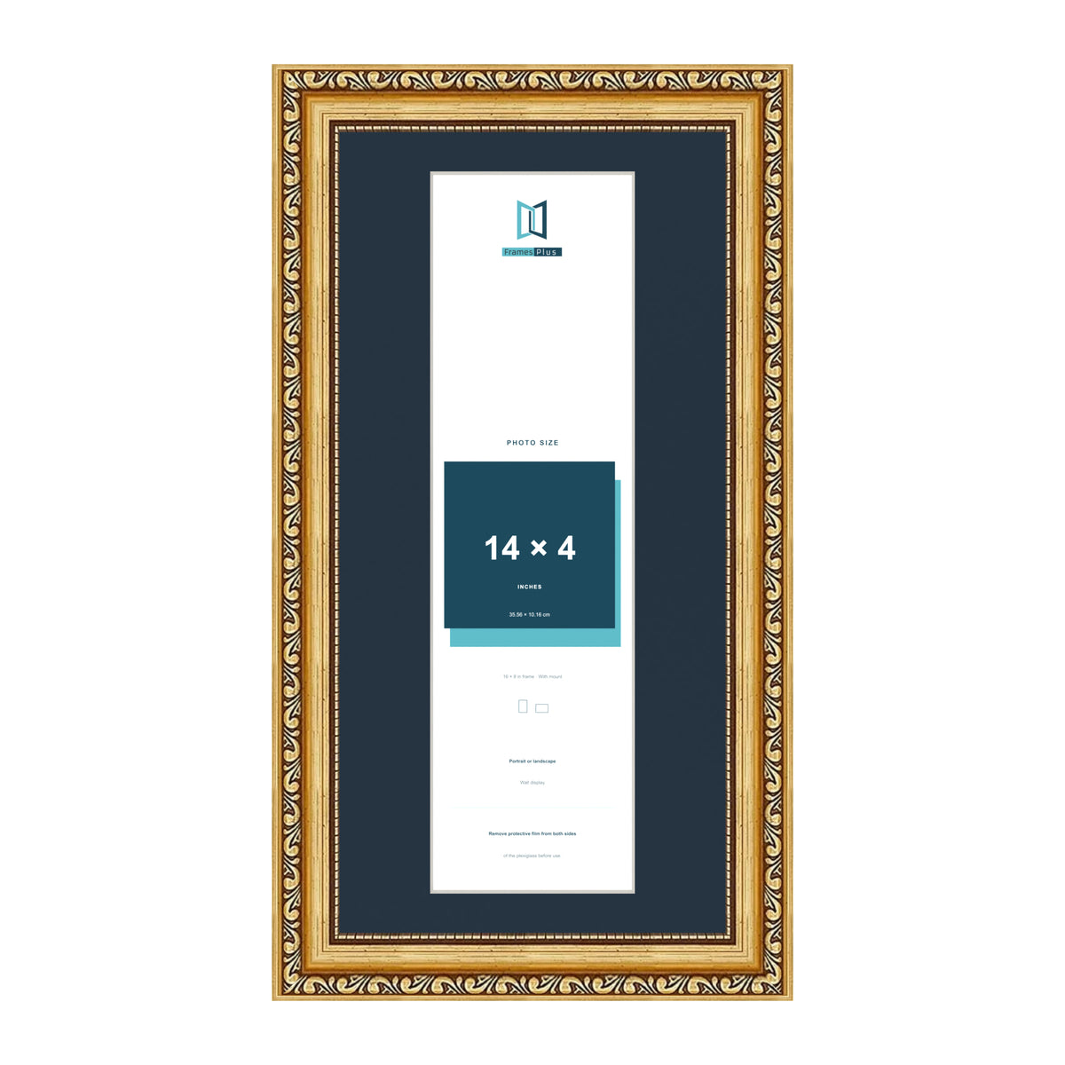 Louis Range Gold Picture, Photo & Poster Frame with Pacific Blue Mount - 16x8" Frame for 14x4" Photo, Gold